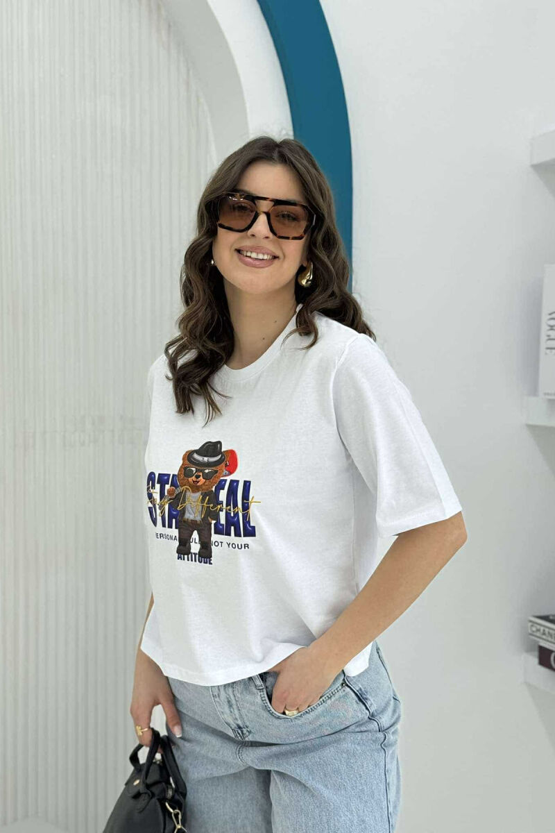 TEDDY BEAR DESIGN WOMEN T-SHIRT WHITE-E BARDHE - 4