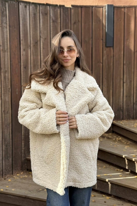 TEDDY BEAR ONE COLOR WOMEN JACKET BEIGE/BEZHE - 3