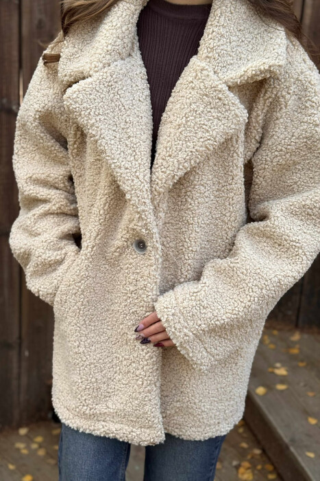 TEDDY BEAR ONE COLOR WOMEN JACKET DARK BEIGE/BEZHE ERRET - 4