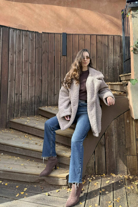 TEDDY BEAR ONE COLOR WOMEN JACKET LIGHT BROWN/KAZB 