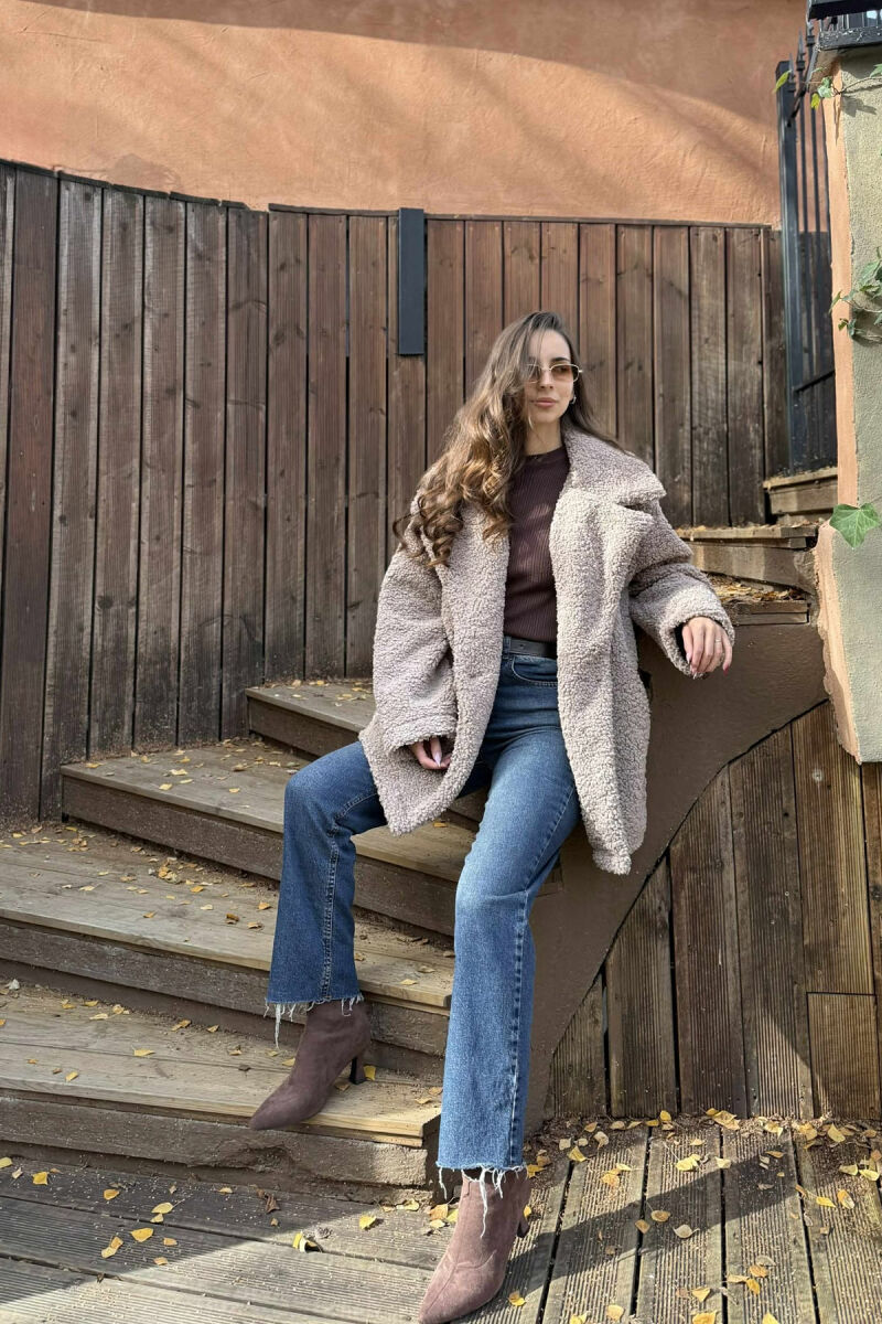 TEDDY BEAR ONE COLOR WOMEN JACKET LIGHT BROWN/KAZB - 1