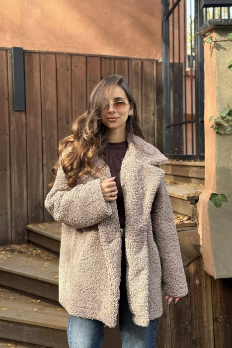 TEDDY BEAR ONE COLOR WOMEN JACKET LIGHT BROWN/KAZB - 2