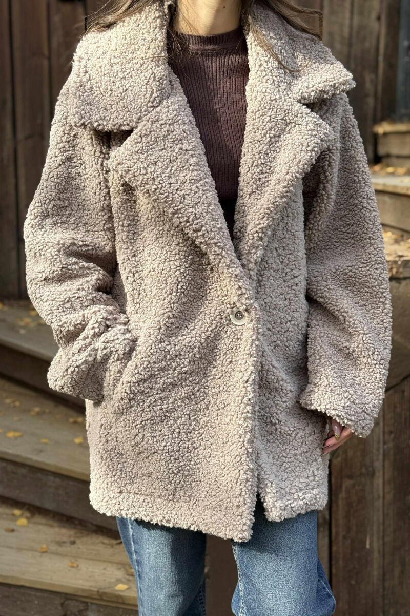 TEDDY BEAR ONE COLOR WOMEN JACKET LIGHT BROWN/KAZB - 3