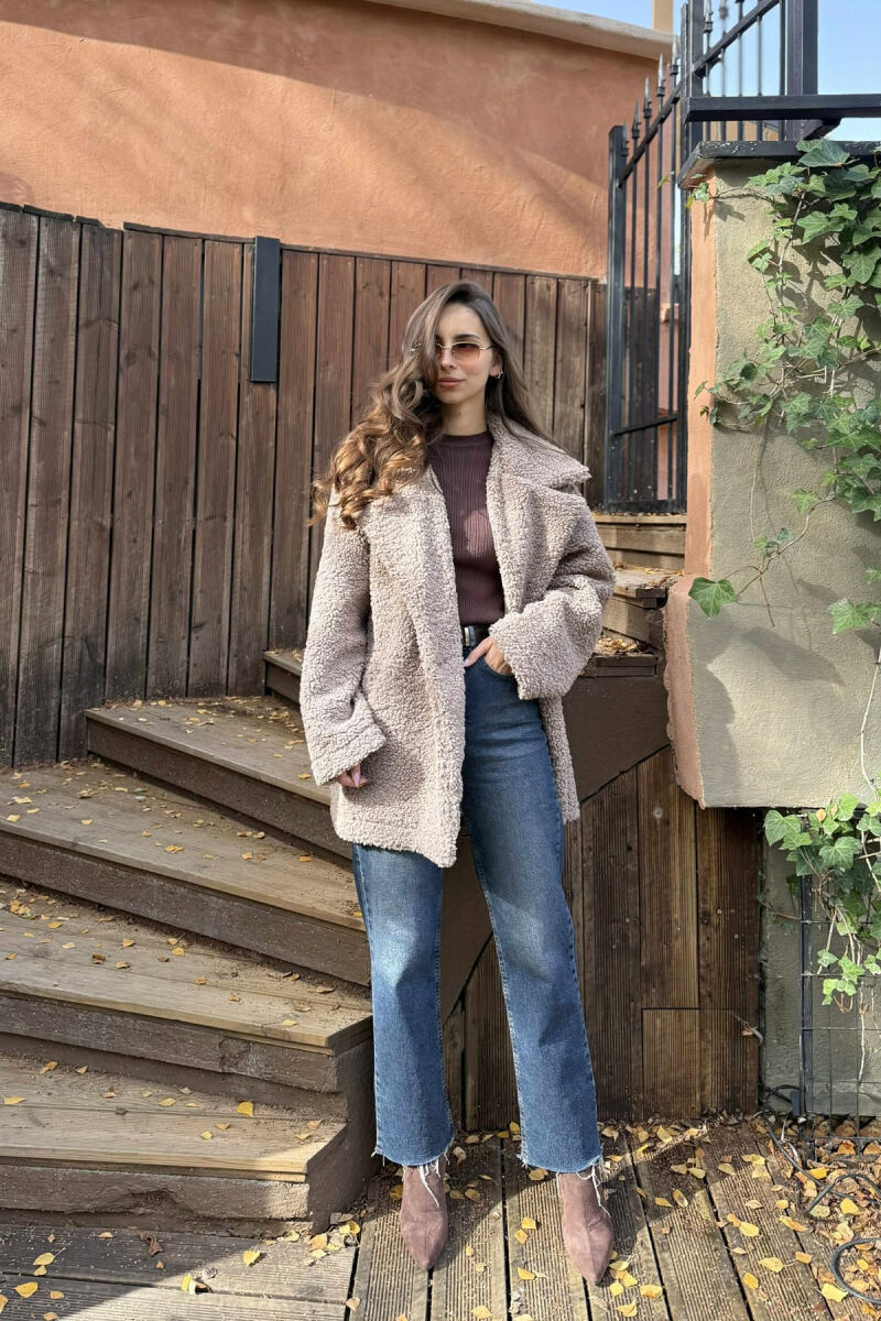 TEDDY BEAR ONE COLOR WOMEN JACKET LIGHT BROWN/KAZB - 4