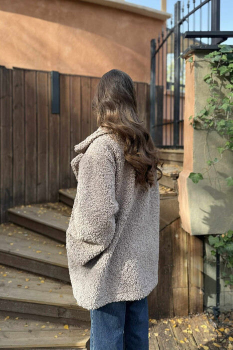 TEDDY BEAR ONE COLOR WOMEN JACKET LIGHT BROWN/KAZB - 5