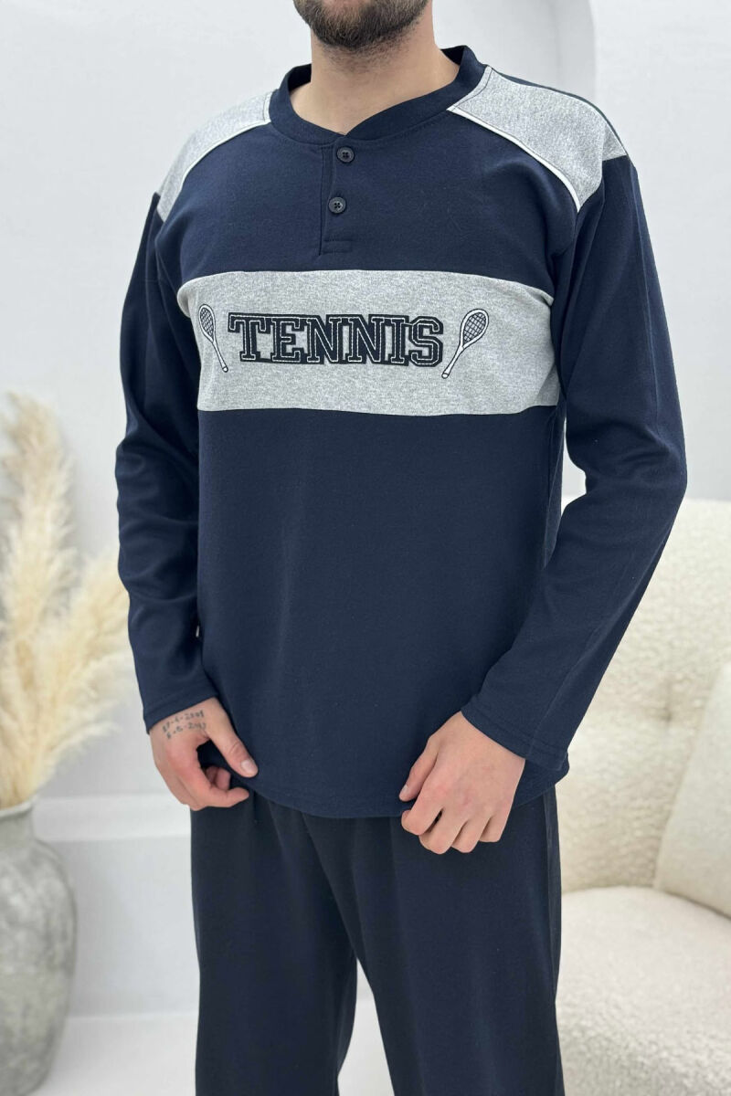 TENNIS FRONT WRITTING SWEATSHIRT+SWEATPANTS MEN PYJAMAS DARK BLUE/BEE - 2