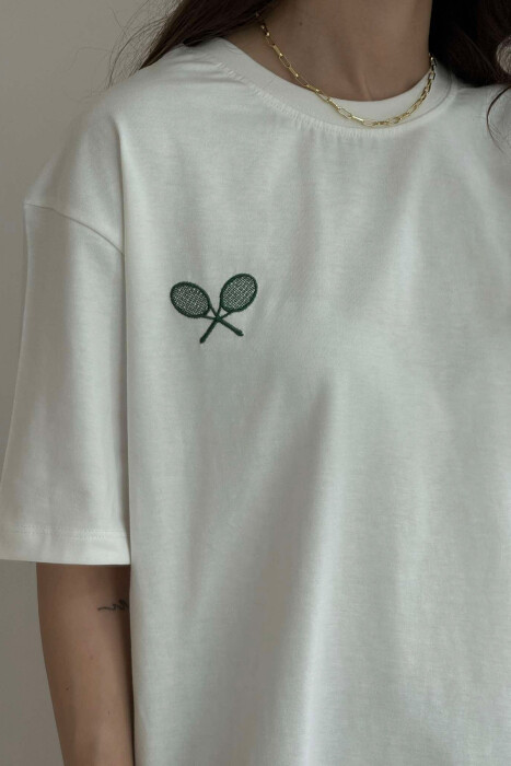 TENNIS RACKET SMALL LOGO WOMEN T-SHIRT WHITE-E BARDHE - 2