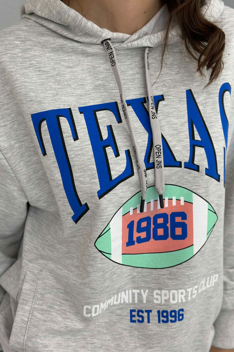 TEXAS FRONT DESIGN WOMEN HOODIE LIGHT GREY/GZ - 5