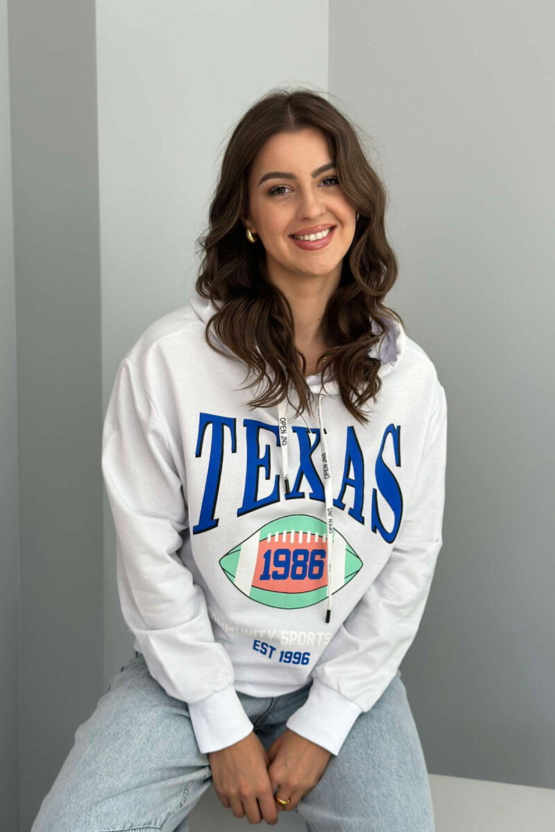 TEXAS FRONT DESIGN WOMEN HOODIE WHITE-E BARDHE - 1