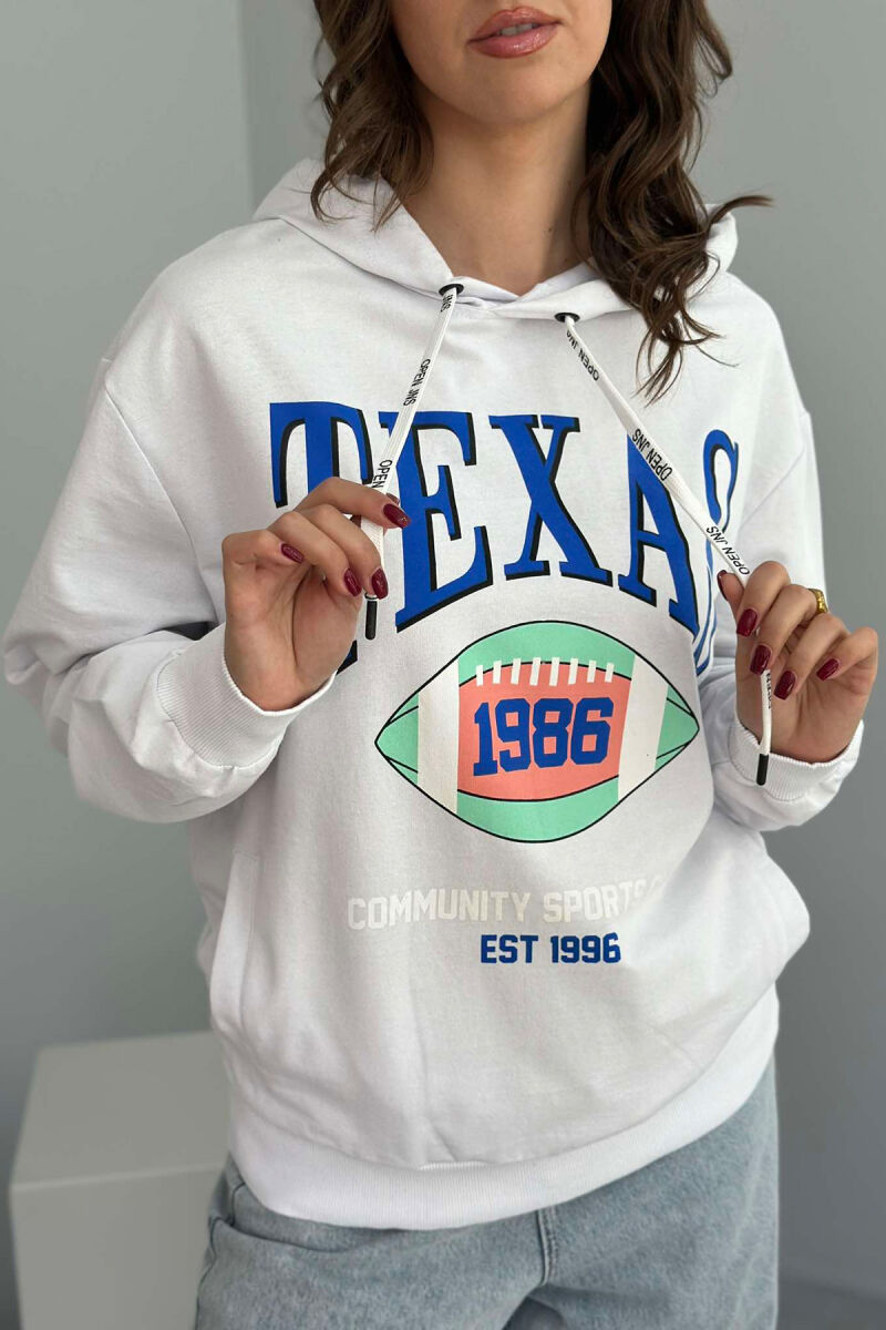 TEXAS FRONT DESIGN WOMEN HOODIE WHITE-E BARDHE - 3