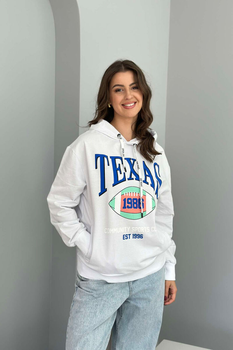 TEXAS FRONT DESIGN WOMEN HOODIE WHITE-E BARDHE - 4