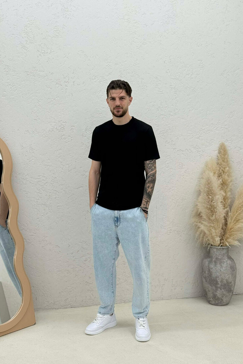 TEXTURED ONE COLOR MEN T-SHIRT BLACK/ E ZEZE - 2