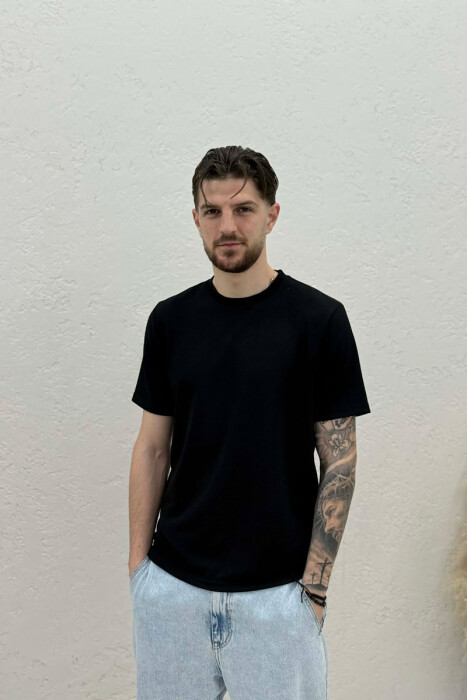 TEXTURED ONE COLOR MEN T-SHIRT BLACK/ E ZEZE - 