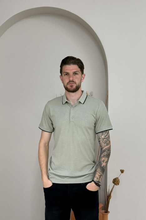 TEXTURED POLO NECK MEN T SHIRT MINT/MENTE - 1