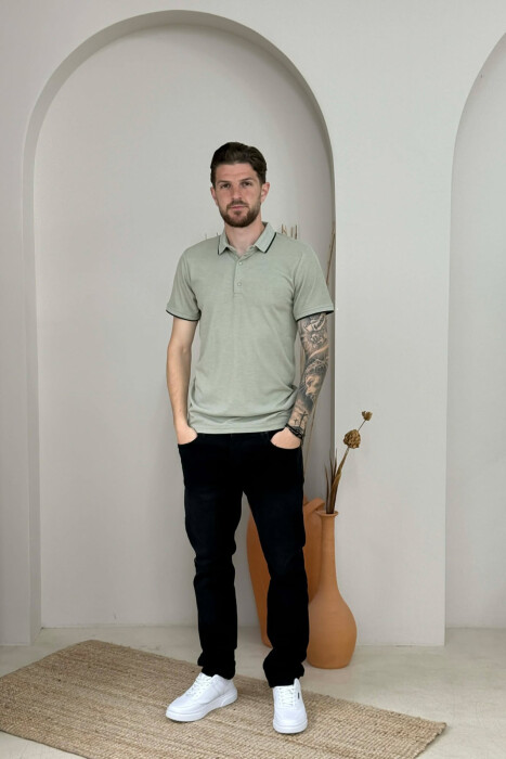 TEXTURED POLO NECK MEN T SHIRT MINT/MENTE - 2