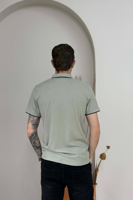 TEXTURED POLO NECK MEN T SHIRT MINT/MENTE - 3