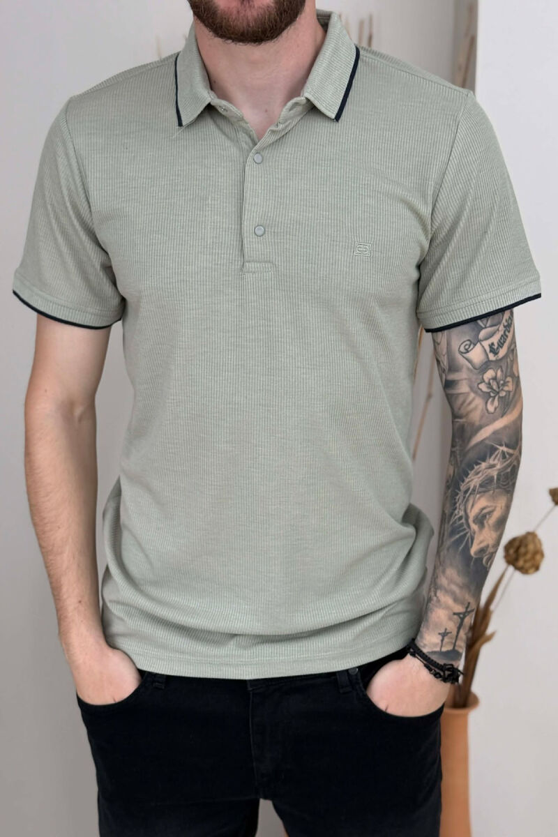 TEXTURED POLO NECK MEN T SHIRT MINT/MENTE - 4
