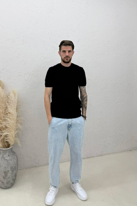 TEXTURED ROUND NECK MEN T-SHIRT BLACK/ E ZEZE - 3