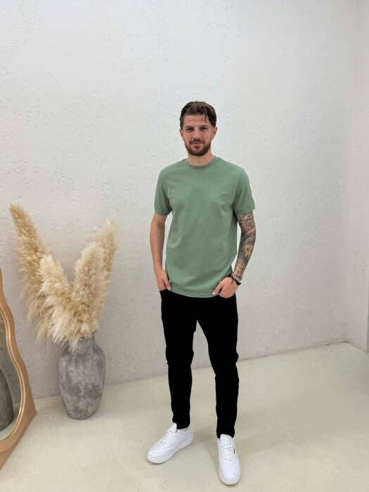 TEXTURED ROUND NECK MEN T-SHIRT MINT/MENTE - 3