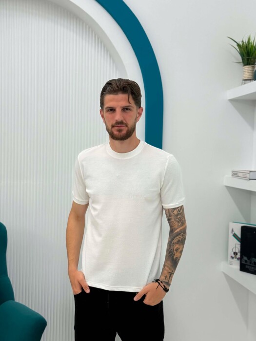 TEXTURED ROUND NECK MEN T-SHIRT WHITE-E BARDHE 