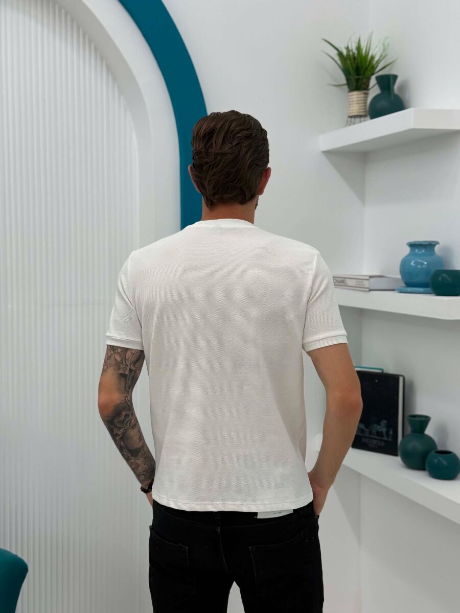 TEXTURED ROUND NECK MEN T-SHIRT WHITE-E BARDHE - 2