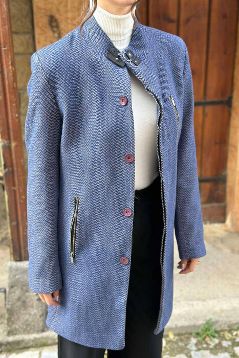 TEXTURED WOMEN COAT BLUE/BLU - 3
