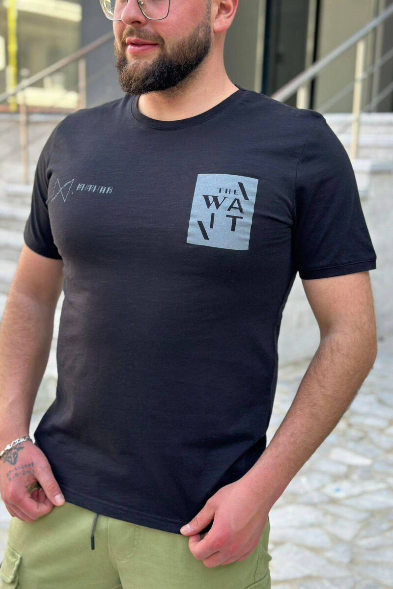 THE WAIT ROUND NECK COTTON MEN T-SHIRT BLACK/ E ZEZE - 3