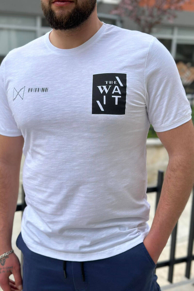 THE WAIT ROUND NECK COTTON MEN T-SHIRT WHITE-E BARDHE - 3