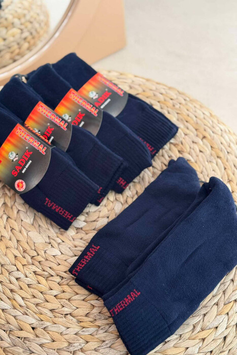 6 PAIR THERMAL MEN CREW SOCKS IN DARK BLUE COLOR 