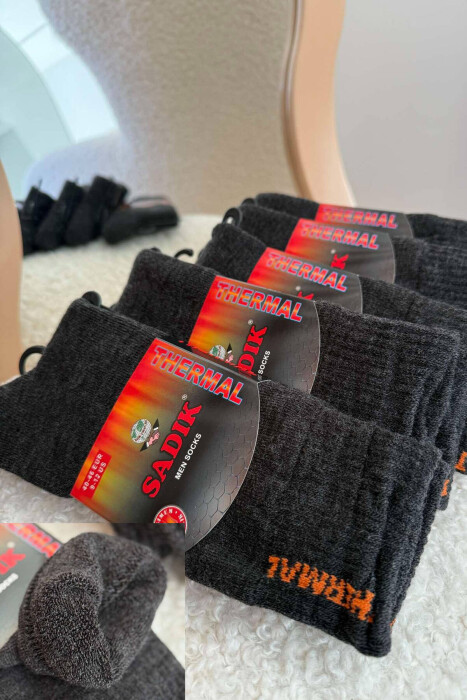 6 PAIR THERMAL MEN CREW SOCKS IN DARK GREY COLOR 