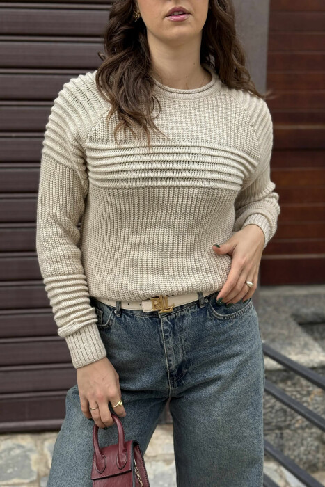THICK SIMPLE WOMAN SWEATER BEIGE/BEZHE - 5