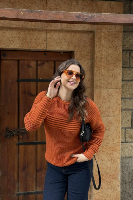 THICK SIMPLE WOMAN SWEATER BRICK/TULLE - 3