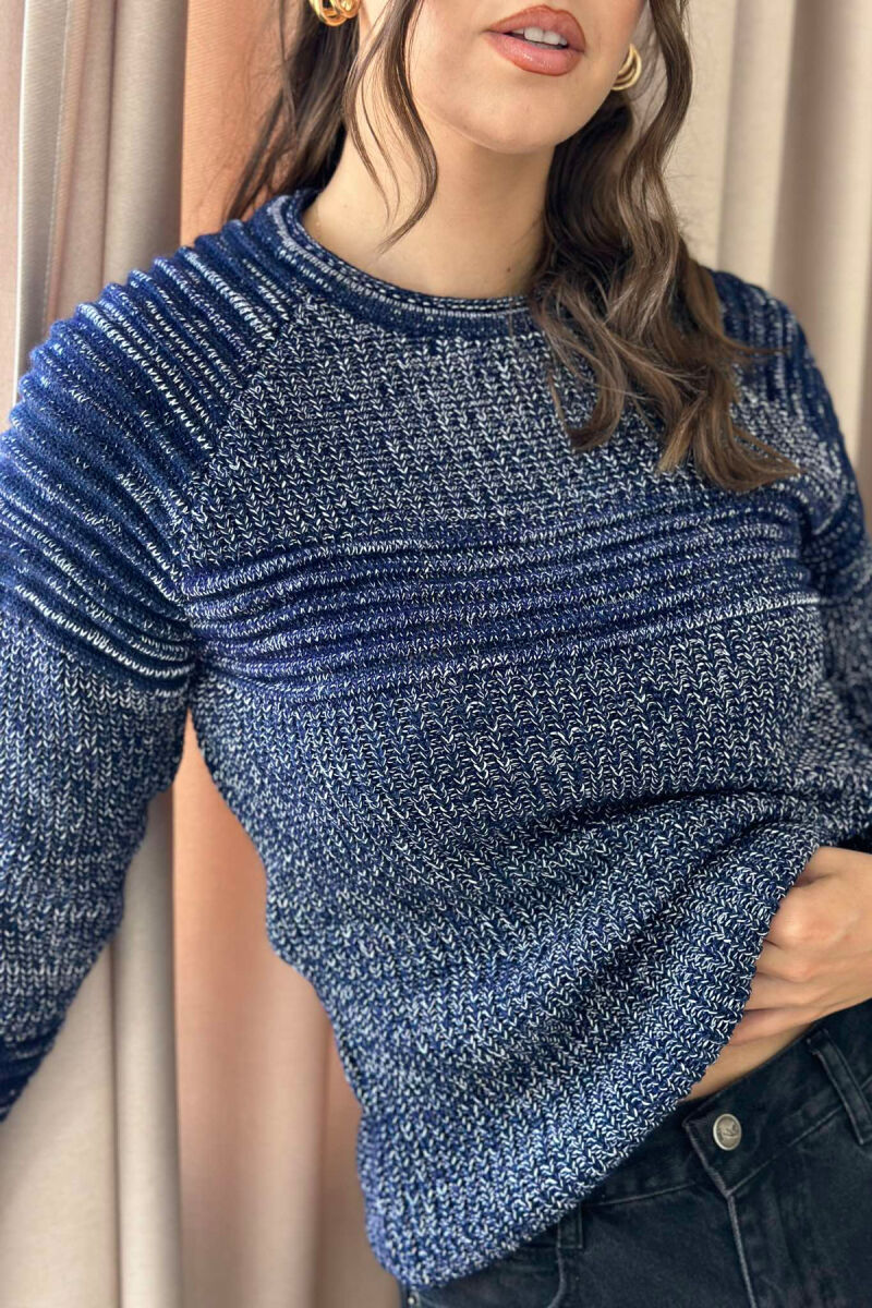 THICK SIMPLE WOMAN SWEATER DARK BLUE/BEE - 2