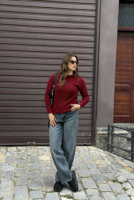 THICK SIMPLE WOMAN SWEATER DARK BURGUNDY/VISHNJE E ERRET - 1