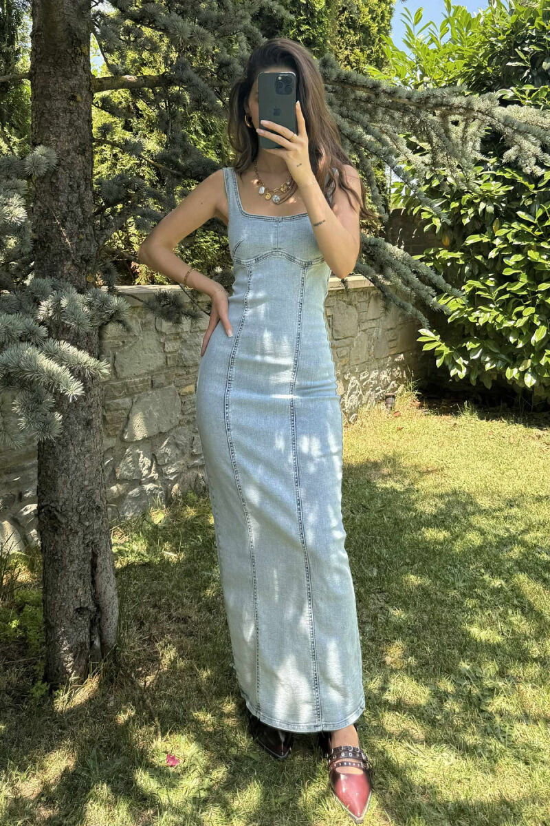 THICK STRAPS LONG DENIM WOMEN DRESS LIGHTBLUE/BZ - 4