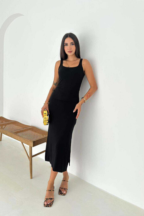 THICK STRAPS ONE COLOR LONG WOMEN DRESS BLACK/ E ZEZE - 1