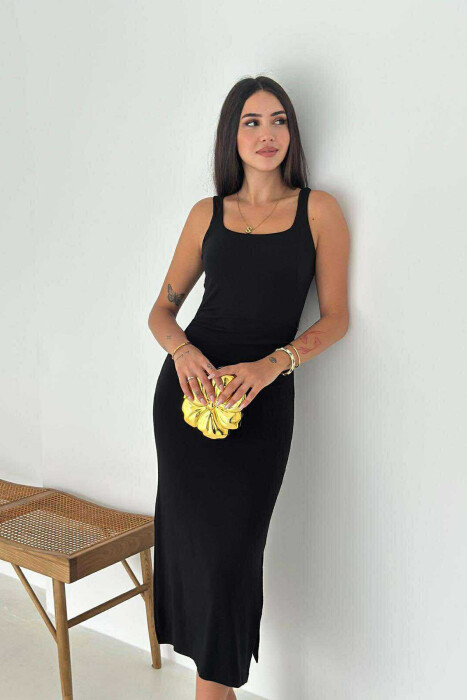 THICK STRAPS ONE COLOR LONG WOMEN DRESS BLACK/ E ZEZE - 3