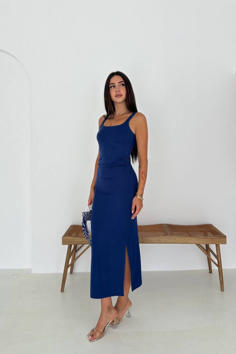 THICK STRAPS ONE COLOR LONG WOMEN DRESS BLUE/BLU 