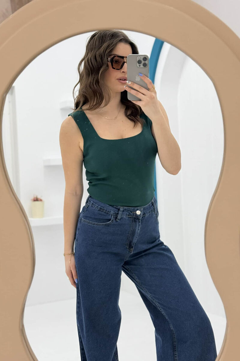 THICK STRAPS ONE COLOR WOMEN TANK TOP DARK GREEN/JEE - 5