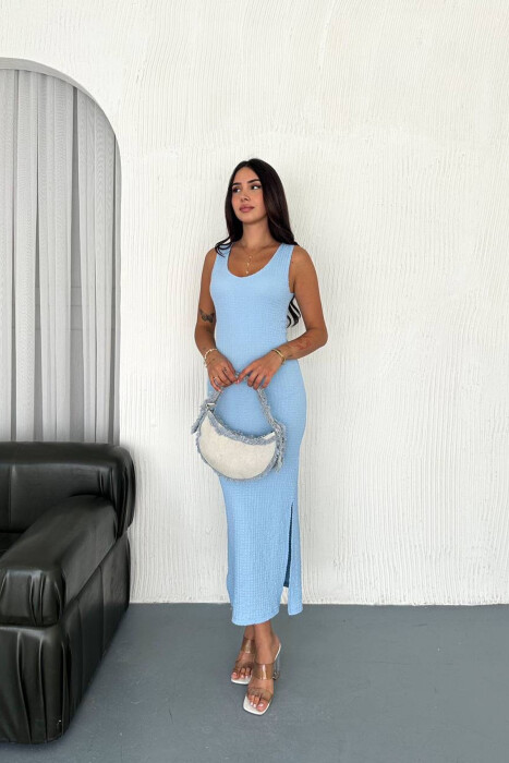 THICK STRAPS SIMPLE LONG WOMEN DRESS LIGHTBLUE/BZ 