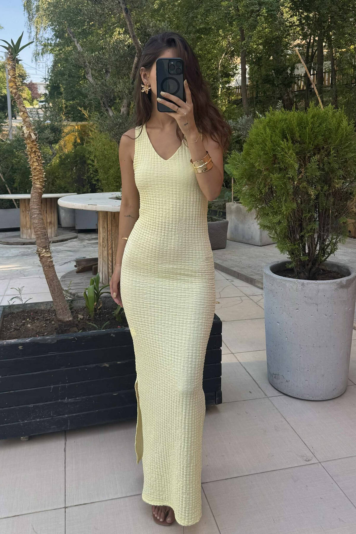 THICK STRAPS SIMPLE LONG WOMEN DRESS YELLOW/E VERDHE DRESS KLAUDIO FASHION  NO-2079