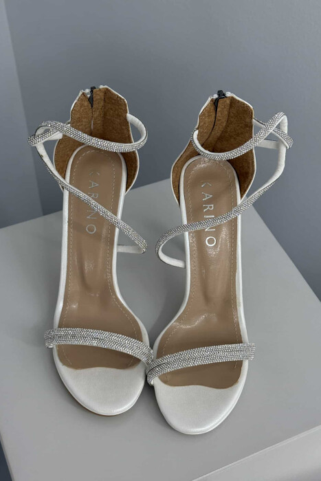 THIN DIAMOND DETAILS STRAPS HIGH HEEL WOMEN SANDALS WHITE-E BARDHE - 6