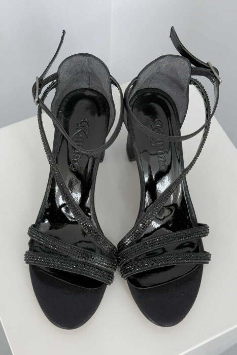 THIN DIAMOND STRAPS HIGH HEEL WOMEN SANDALS BLACK/ E ZEZE - 2