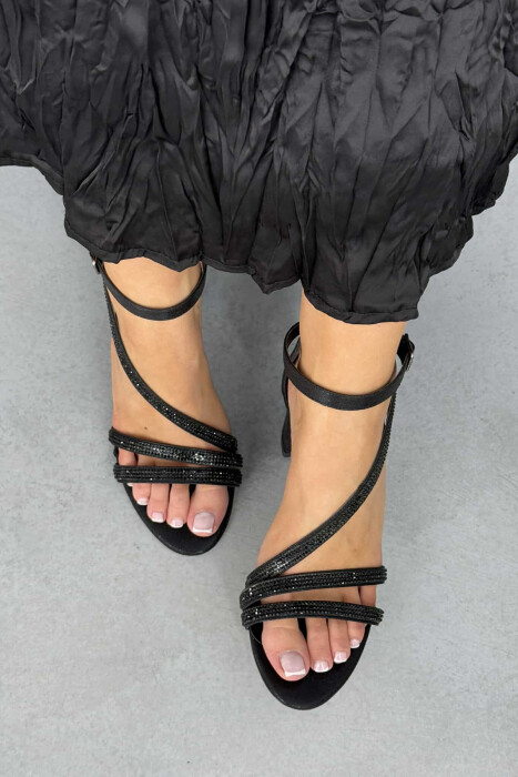 THIN DIAMOND STRAPS HIGH HEEL WOMEN SANDALS BLACK/ E ZEZE - 5