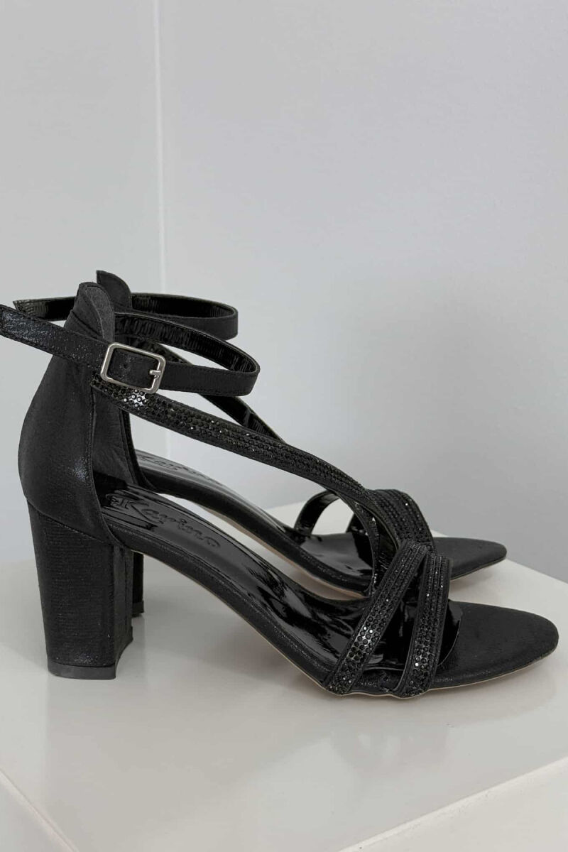 THIN DIAMOND STRAPS HIGH HEEL WOMEN SANDALS BLACK/ E ZEZE - 6