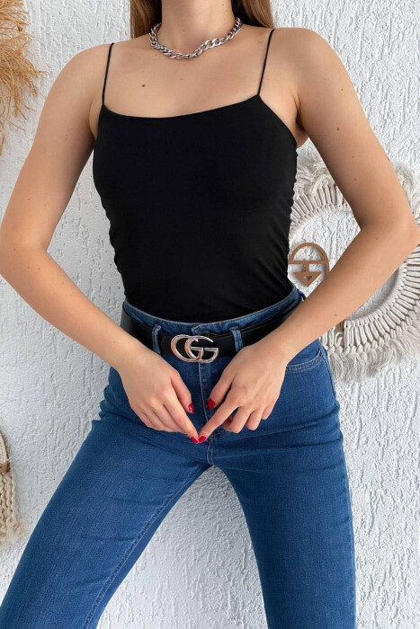 THIN ELASTIC STRAPS WOMEN TANK TOP IN BLACK COLOR - 1