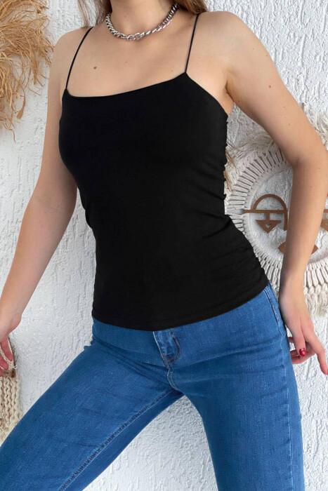 THIN ELASTIC STRAPS WOMEN TANK TOP IN BLACK COLOR - 4