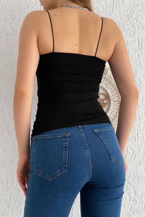 THIN ELASTIC STRAPS WOMEN TANK TOP IN BLACK COLOR - 5