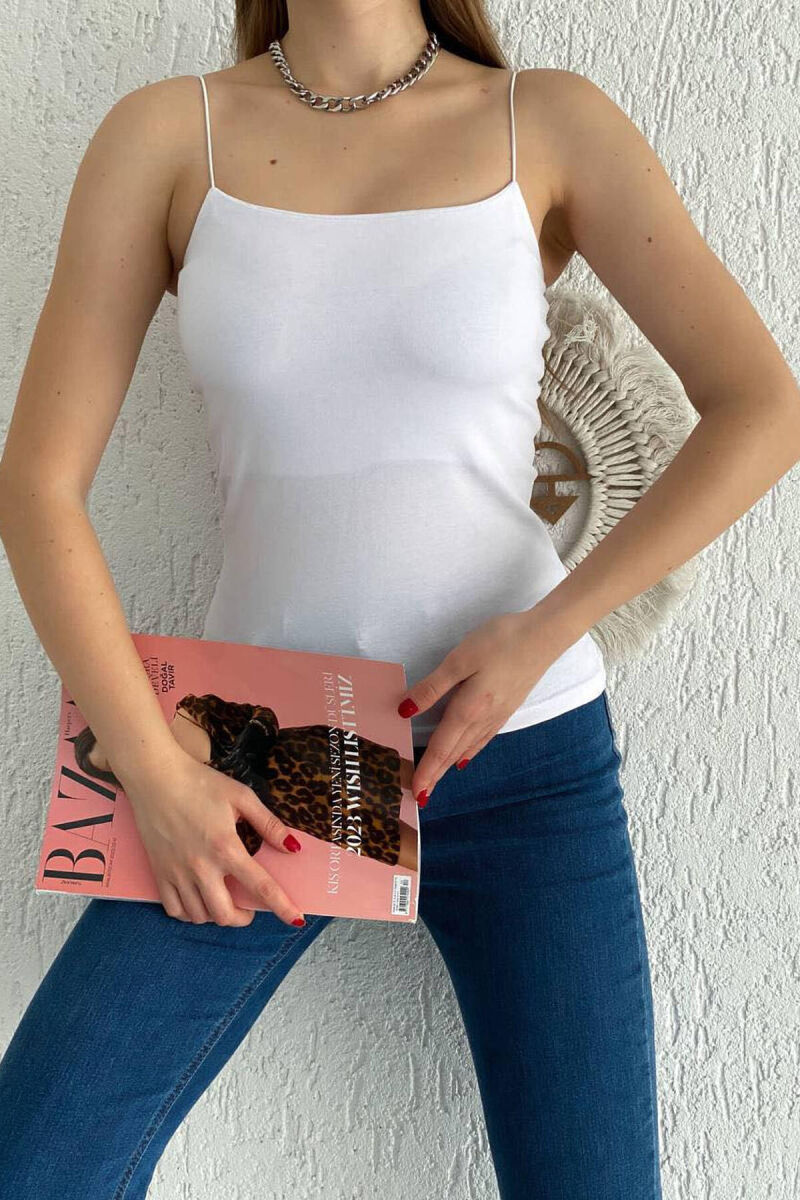 THIN ELASTIC STRAPS WOMEN TANK TOP IN WHITE COLOR - 2