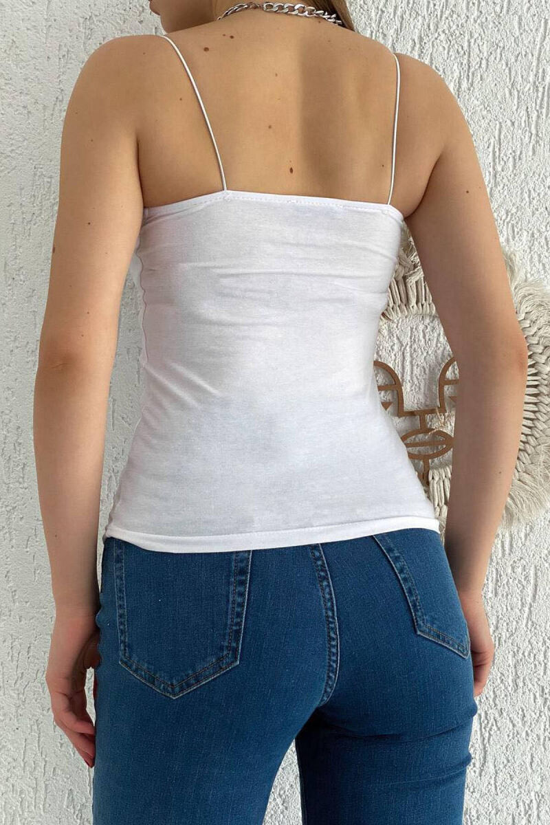 THIN ELASTIC STRAPS WOMEN TANK TOP IN WHITE COLOR - 3
